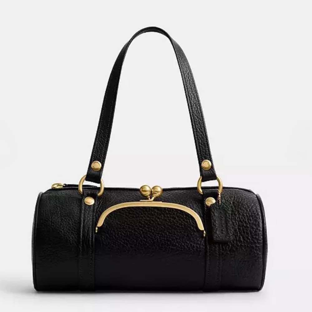 Coach Black Barrel Kisslock Shoulder Bag with Gold Hardware